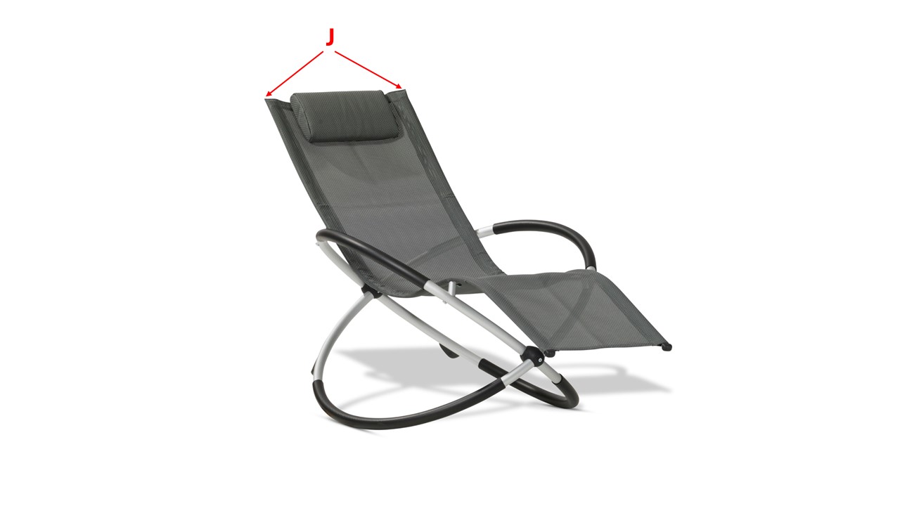 Grauer Schaukelstuhl mit Kopfstütze auf einem weißen Hintergrund.
