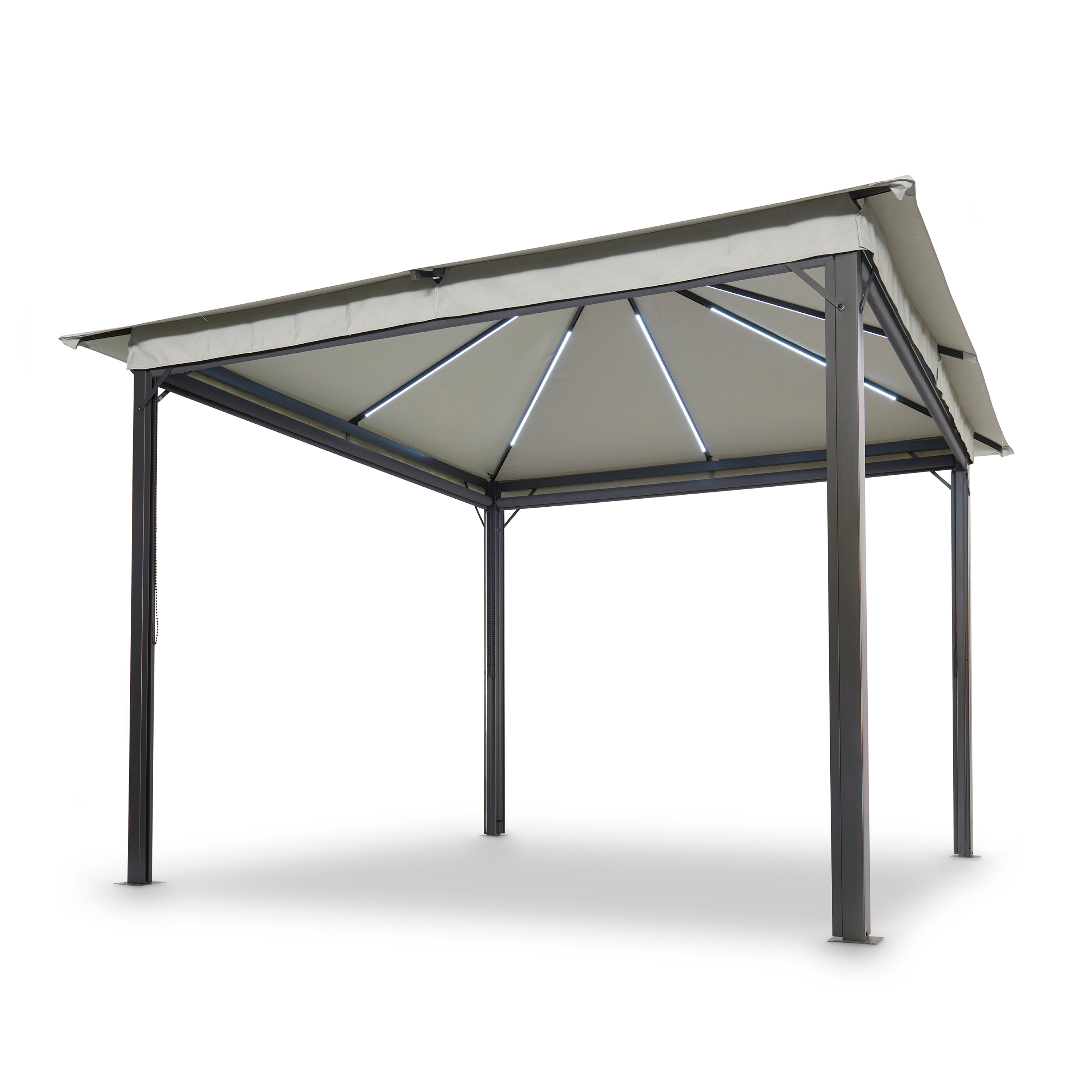 Solarpavillon LINA 3x3 m grau mit LED und Gittergewebe-Rollos