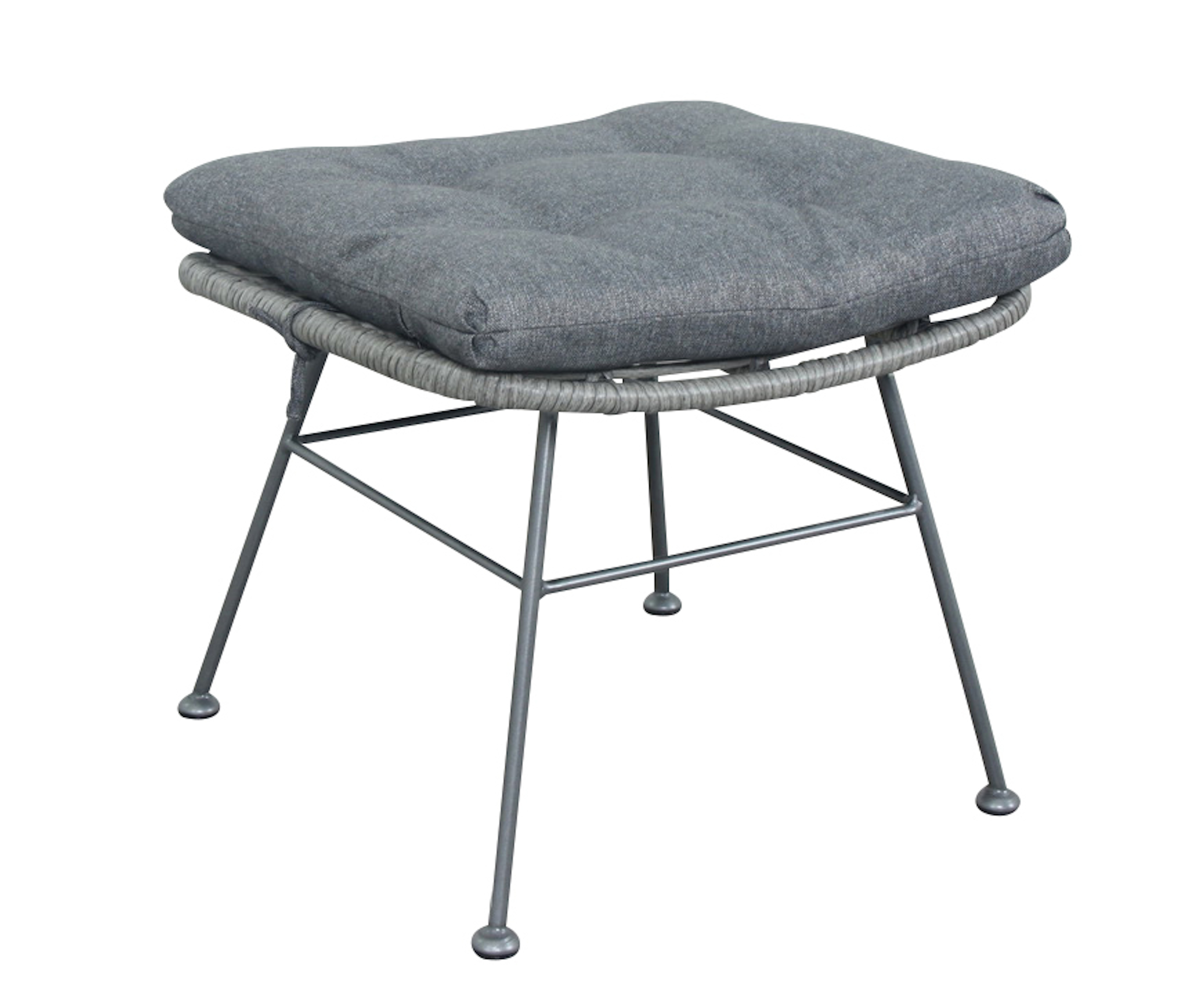 Hocker zum Relaxsessel MARTHA grau  mit Rattan-Sitzfläche und Kissen