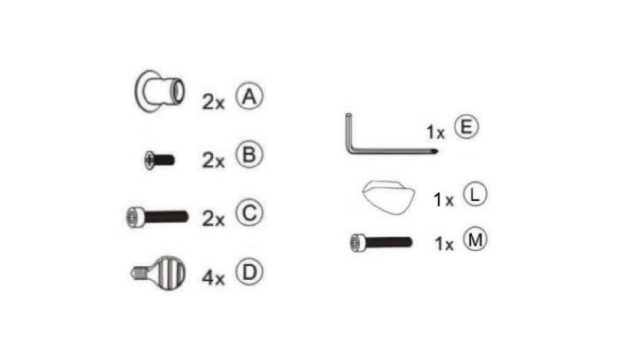 Teileliste: 2x A, 2x B, 2x C, 4x D, 1x E, 1x L, 1x M.