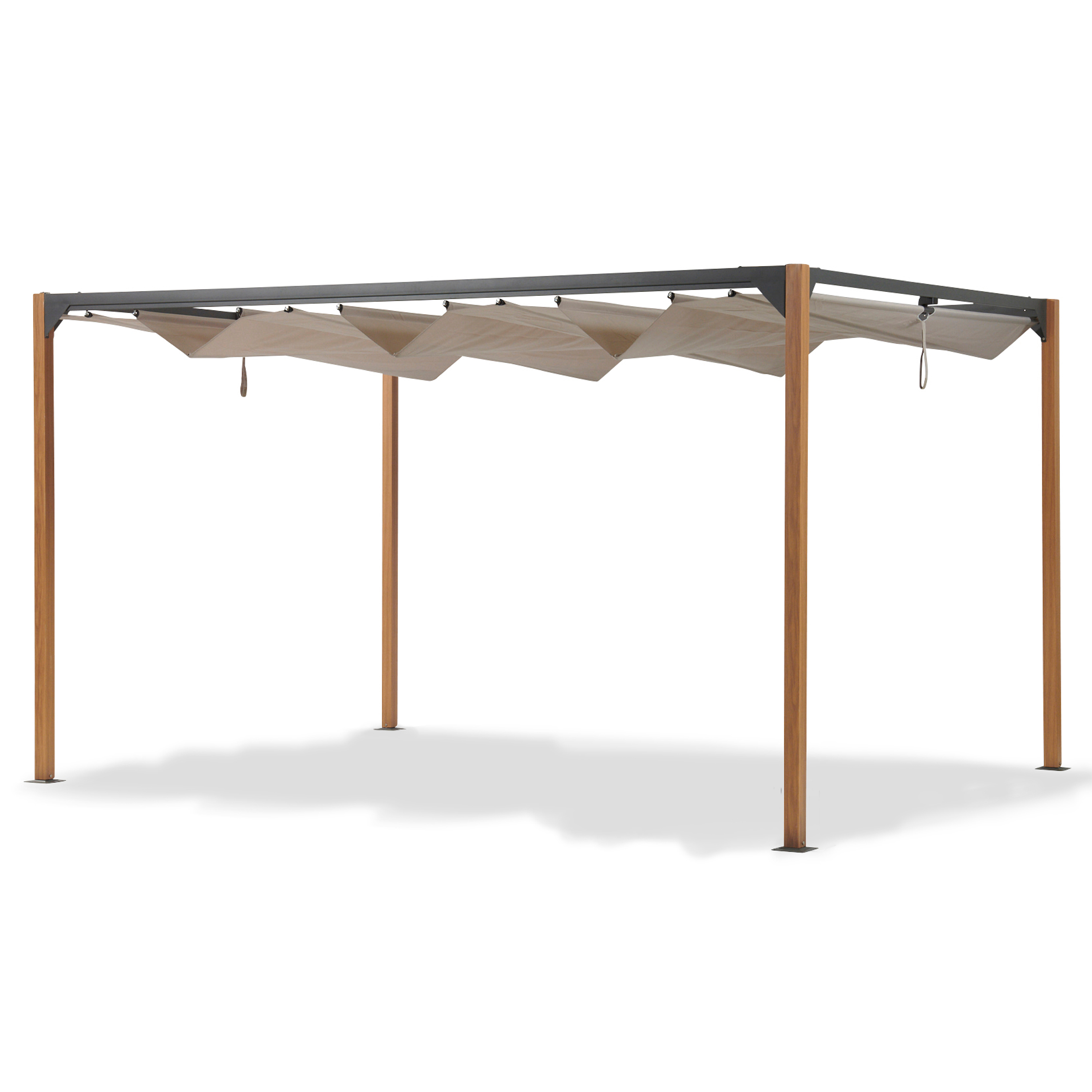 Pergola MARA 4x3 m, Anthra. / Holzdekor mit Faltdach Natur