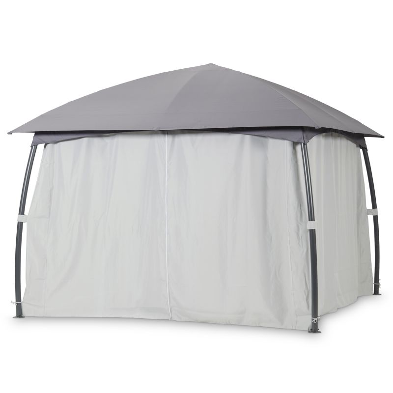 Pavillon MILENA 3,3x3,3 m Anthrazit mit lichtgrauen Seitenvorhängen